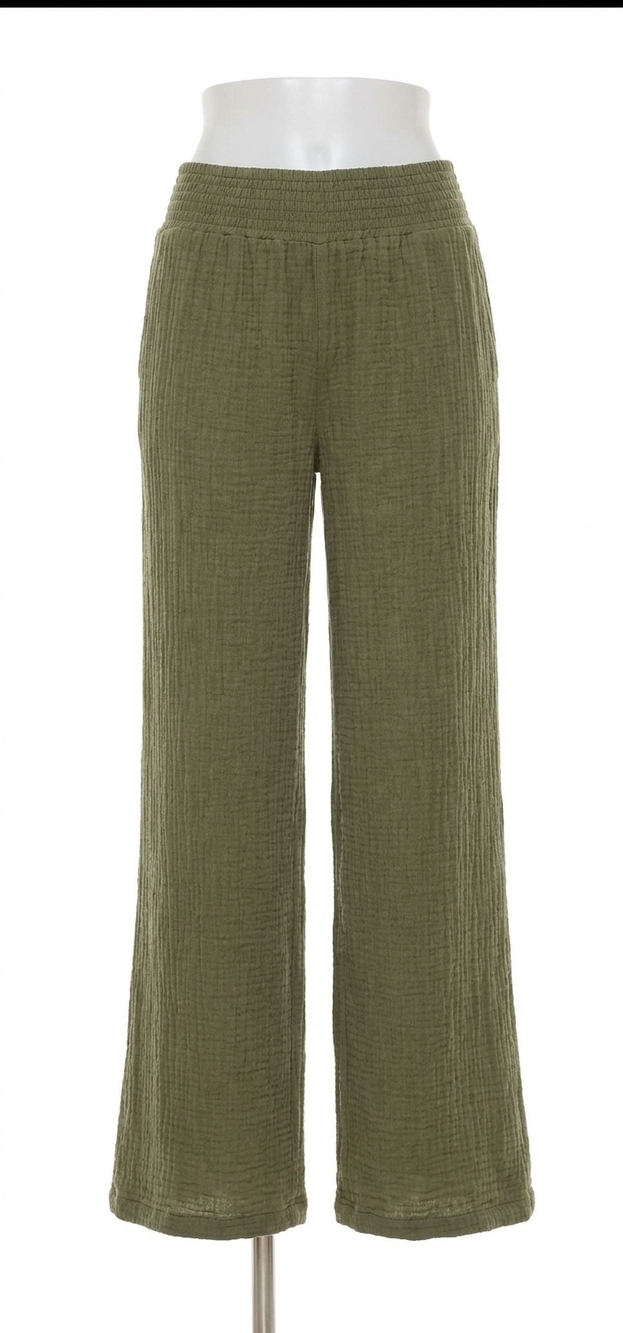 NEW MICHAEL STARS susie gauze smocked waist pant in topiary
